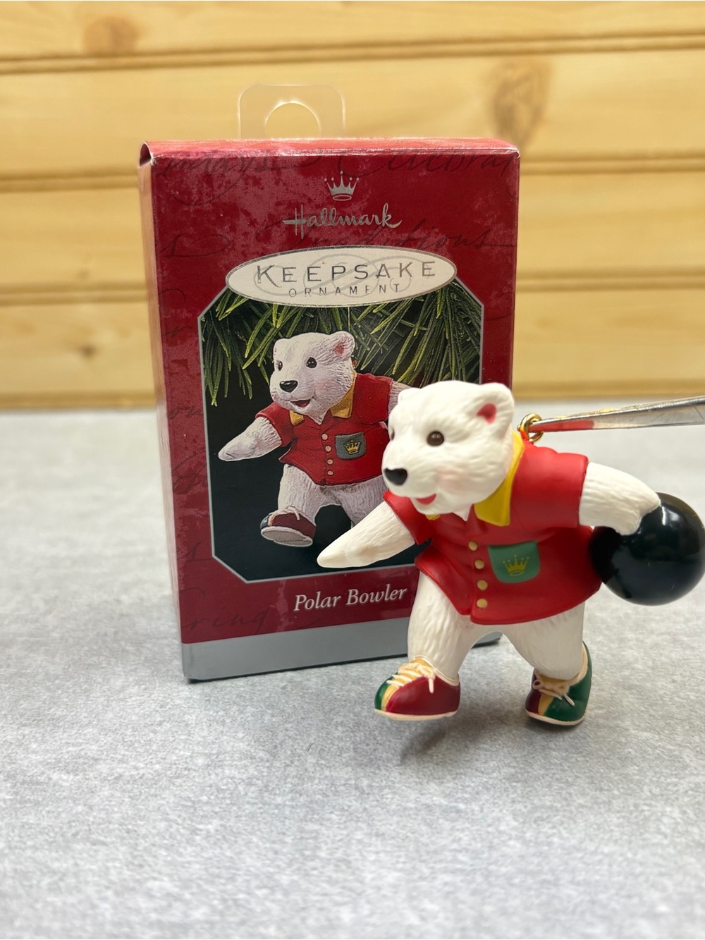 Hallmark Polar Bowler Bear Ornament - Red, White, Black, Green, Yellow